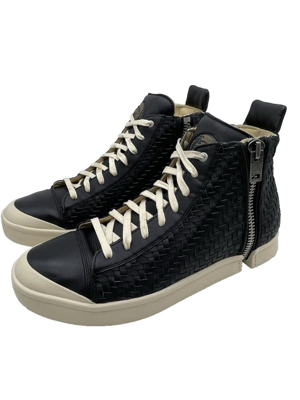 Diesel S-Nentish Black Basketweave Leather High Top Zip Sneakers Men’s 12 EU 45